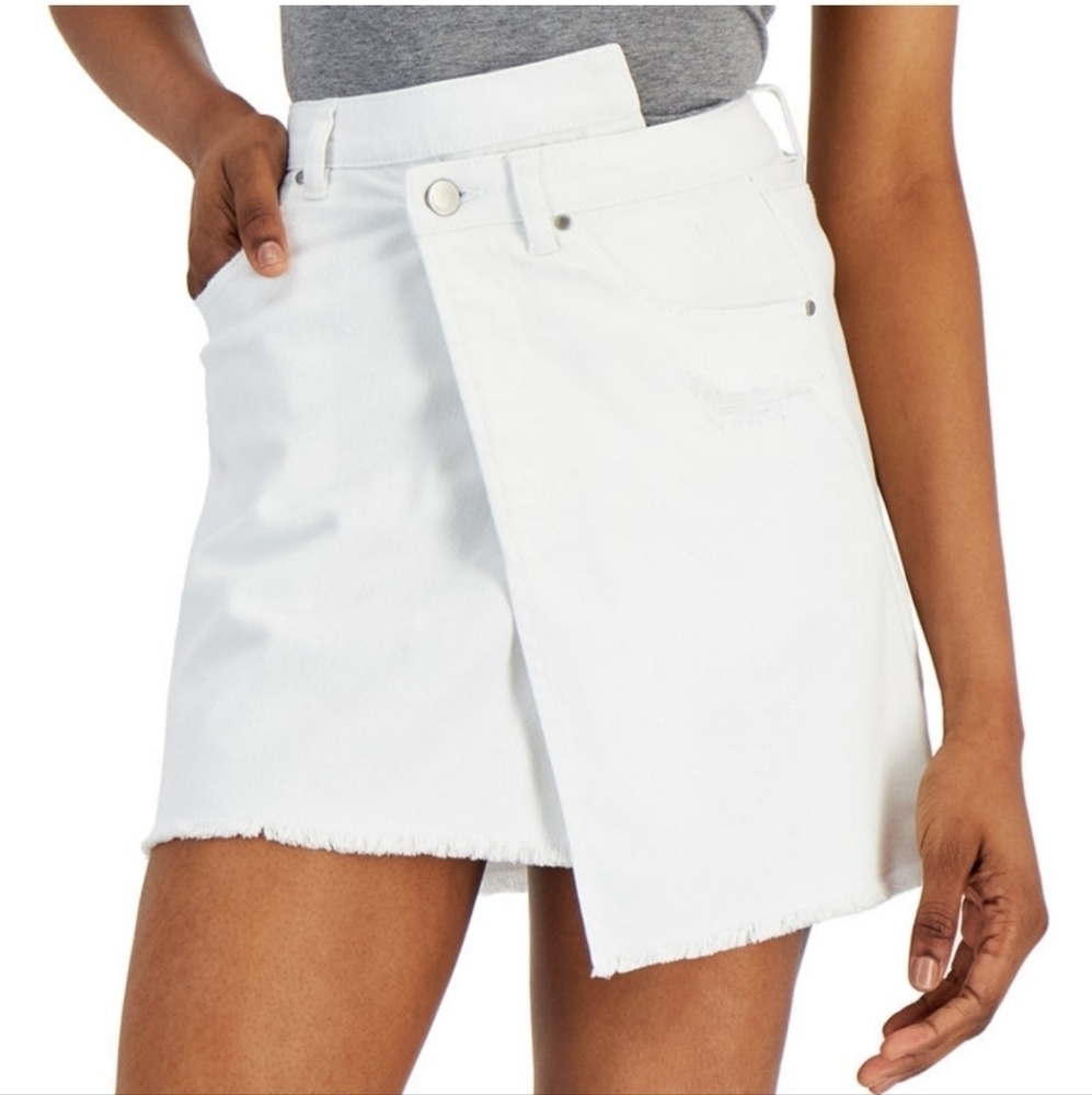 TINSELTOWN Asymmetrical Frayed Hem Skirt White S